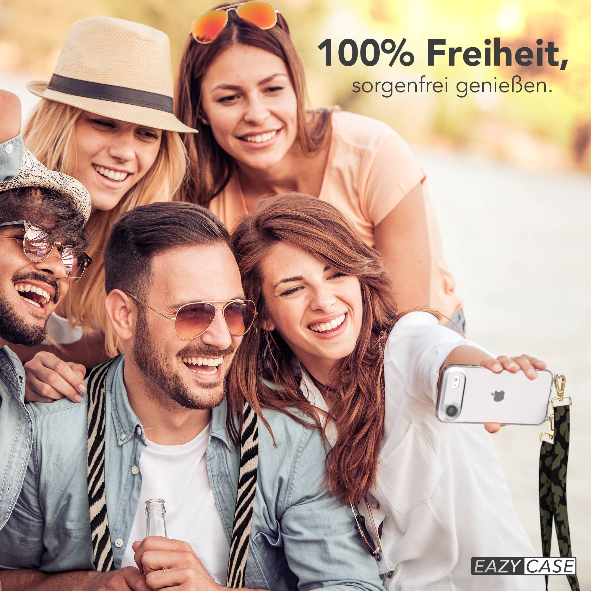 iPhone Air Handykette mit Boho Band verstellbar EAZY CASE #farbe_dunkelgrun-camouflage-metallfarbe-gold
