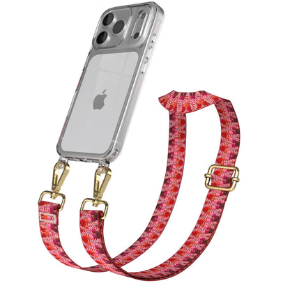 iPhone 17 Pro Handykette mit Boho Band verstellbar #farbe_beere-metallfarbe-gold
