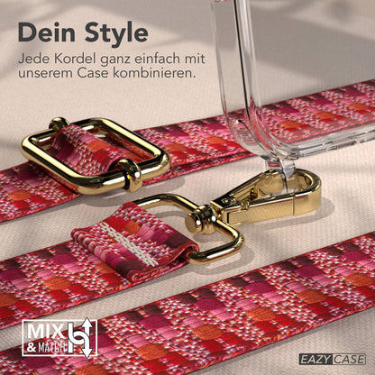 iPhone 17 Pro Handykette mit Boho Band verstellbar #farbe_beere-metallfarbe-gold