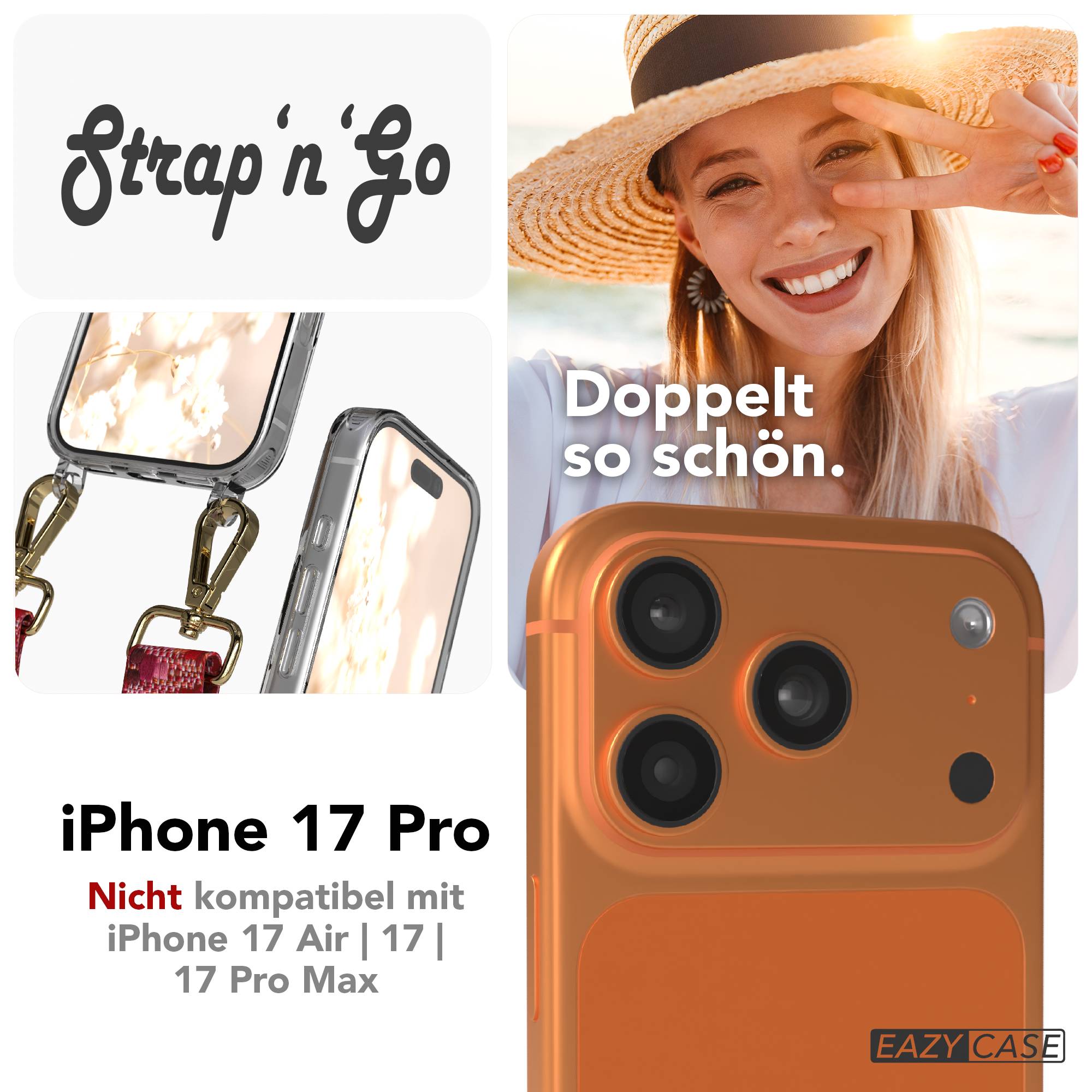 iPhone 17 Pro Handykette mit Boho Band verstellbar #farbe_beere-metallfarbe-gold