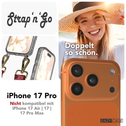 iPhone 17 Pro Handykette mit Boho Band verstellbar #farbe_beere-metallfarbe-gold