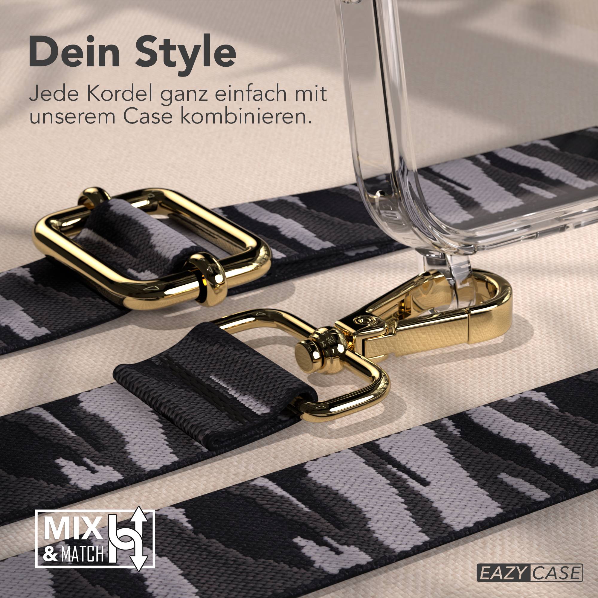 iPhone 17 Pro Handykette mit Boho Band verstellbar #farbe_grau-camouflage-metallfarbe-gold
