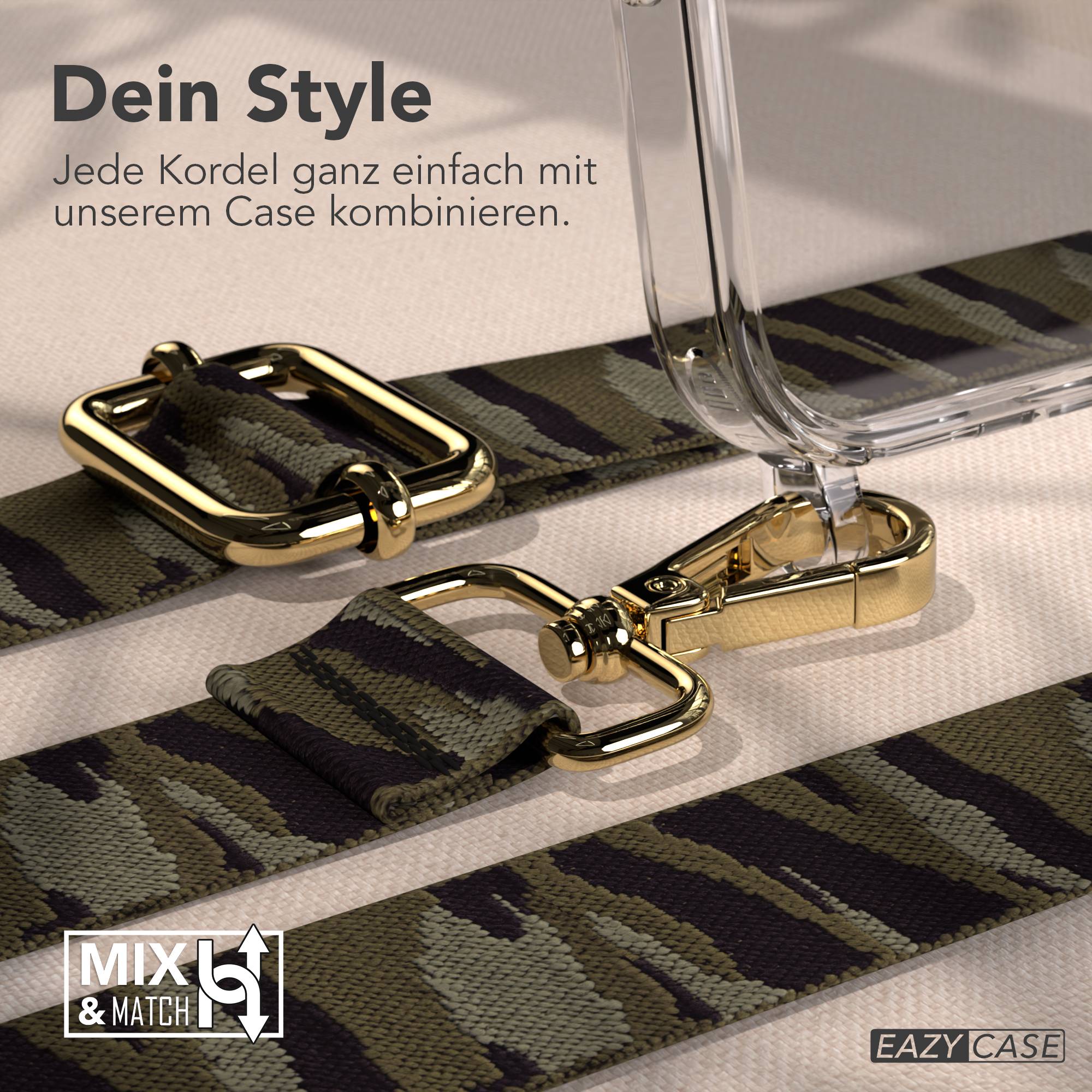 iPhone 17 Pro Handykette mit Boho Band verstellbar #farbe_grun-camouflage-metallfarbe-gold