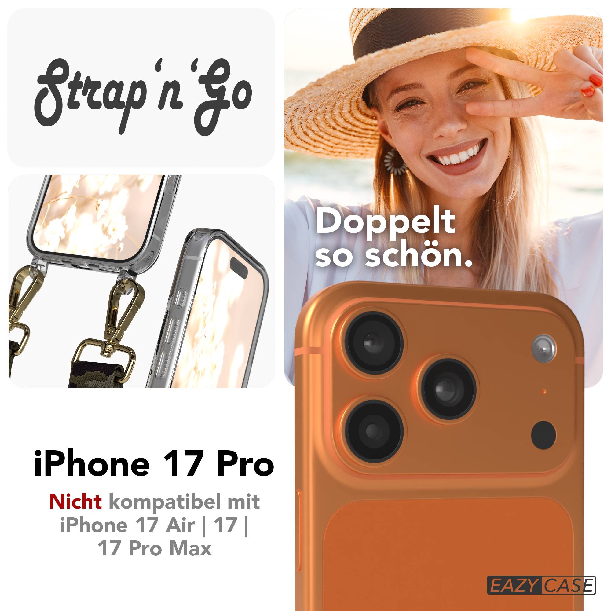 iPhone 17 Pro Handykette mit Boho Band verstellbar #farbe_grun-camouflage-metallfarbe-gold
