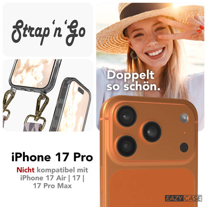 iPhone 17 Pro Handykette mit Boho Band verstellbar #farbe_pink-mix-metallfarbe-gold
