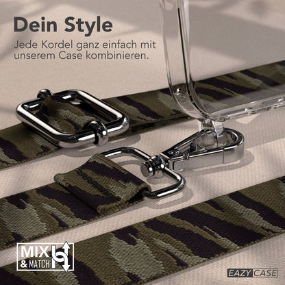 iPhone 17 Pro Handykette mit Boho Band verstellbar #farbe_grun-camouflage-metallfarbe-silber