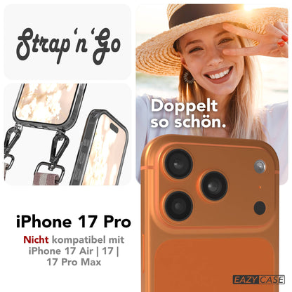 iPhone 17 Pro Handykette mit Boho Band verstellbar #farbe_rosa-mix-metallfarbe-silber