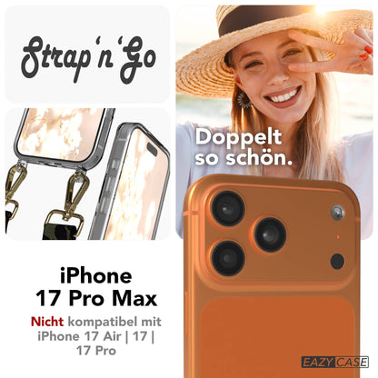 iPhone 17 Pro Max Handykette mit Boho Band verstellbar EAZY CASE #farbe_dunkelgrun-camouflage-metallfarbe-gold