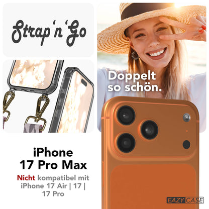 iPhone 17 Pro Max Handykette mit Boho Band verstellbar EAZY CASE #farbe_pink-mix-metallfarbe-gold