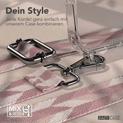 iPhone 17 Pro Max Handykette mit Boho Band verstellbar EAZY CASE #farbe_rosa-mix-metallfarbe-silber