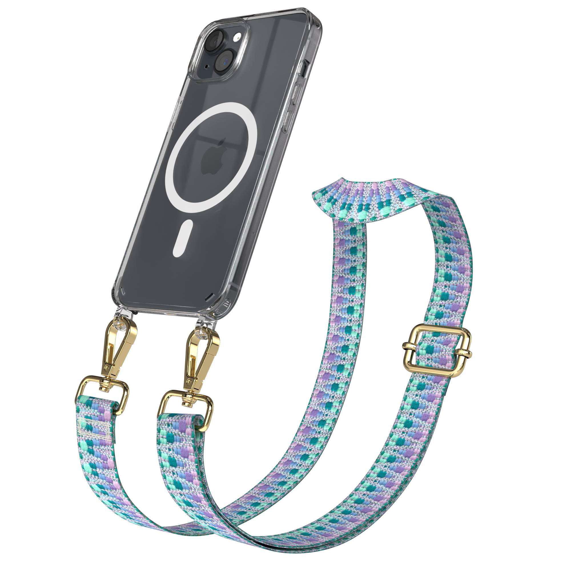 iPhone 15 Plus MagSafe Handykette mit verstellbarem Boho Band Umhängeriemen 