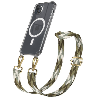 iPhone 15 Plus MagSafe Handykette mit verstellbarem Boho Band Umhängeriemen 