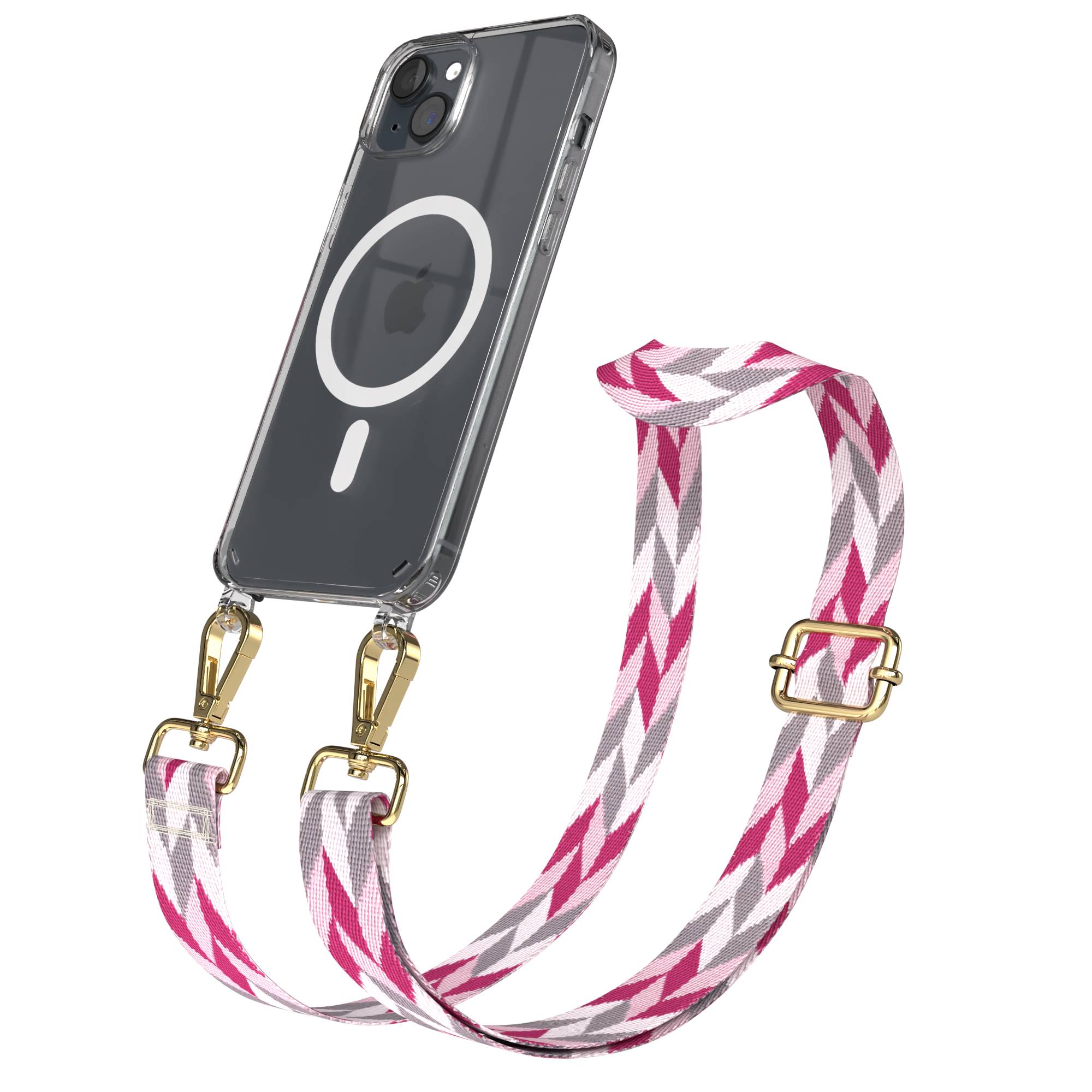 iPhone 15 Plus MagSafe Handykette mit verstellbarem Boho Band Umhängeriemen 