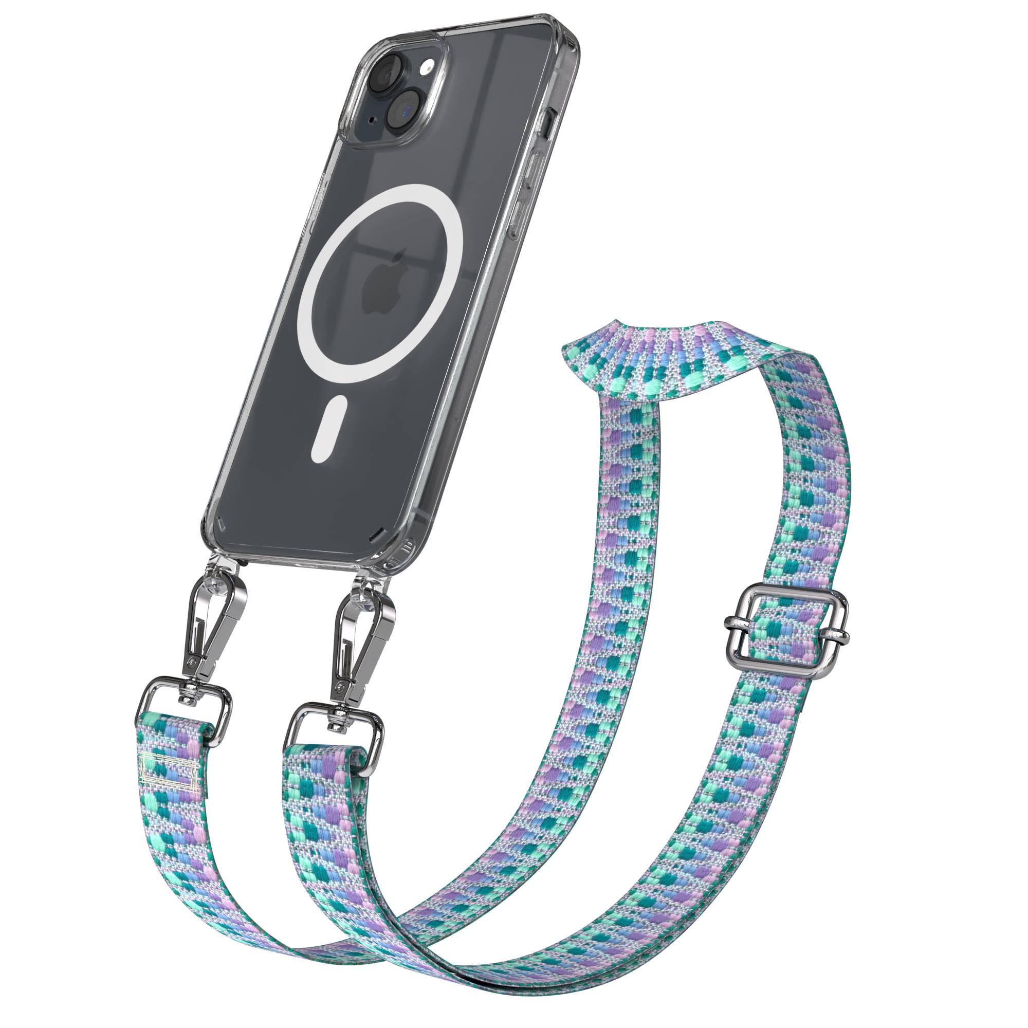 iPhone 15 Plus MagSafe Handykette mit verstellbarem Boho Band Umhängeriemen 