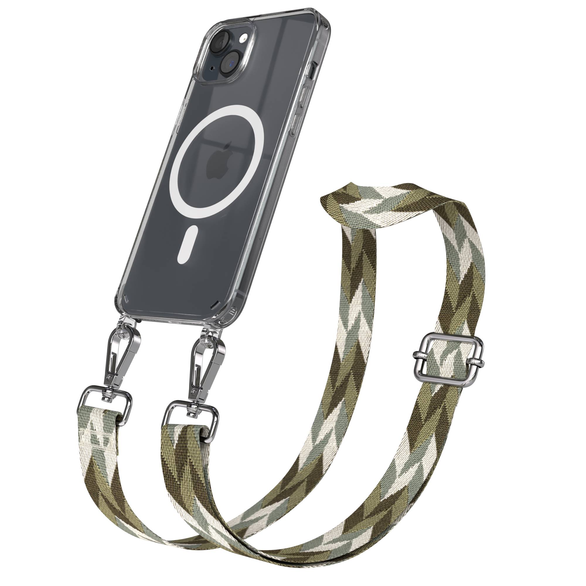 iPhone 15 Plus MagSafe Handykette mit verstellbarem Boho Band Umhängeriemen 