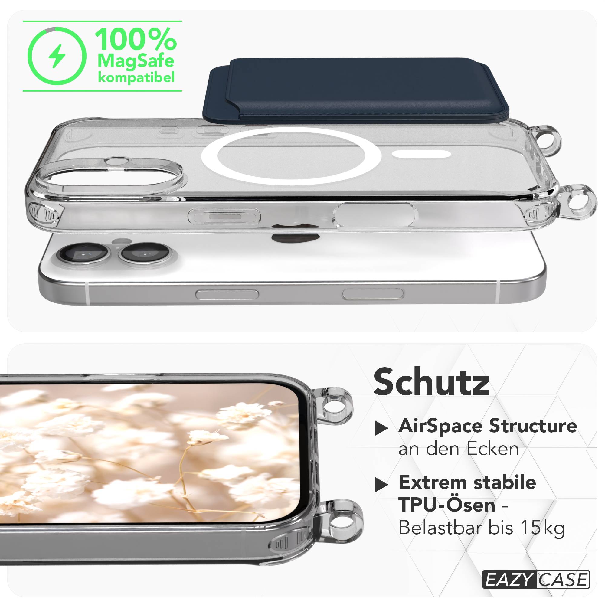 iPhone 16 MagSafe Handykette mit Boho Band verstellbar Umhängekette 