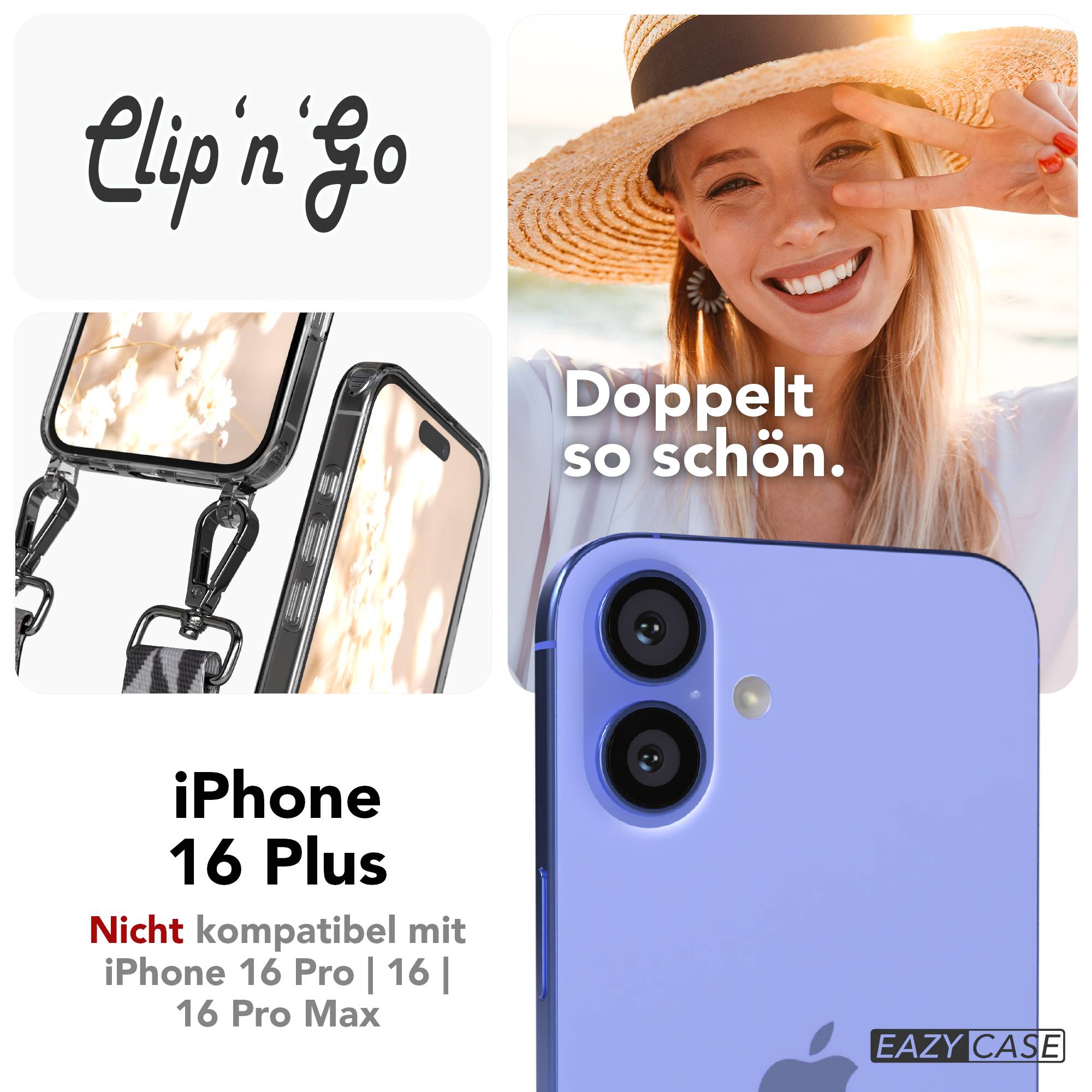 iPhone 16 Plus MagSafe Handykette mit Boho Band verstellbar 