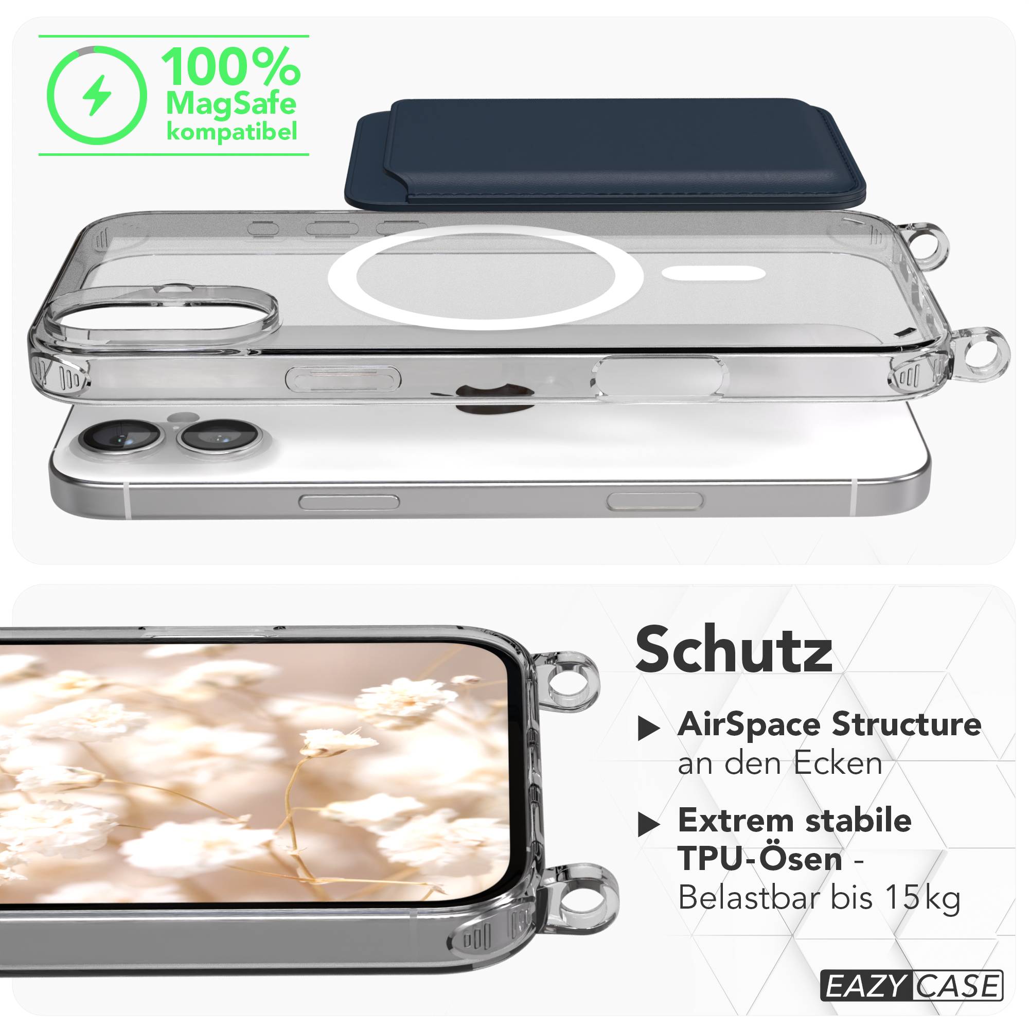 iPhone 16 Plus MagSafe Handykette mit Boho Band verstellbar 