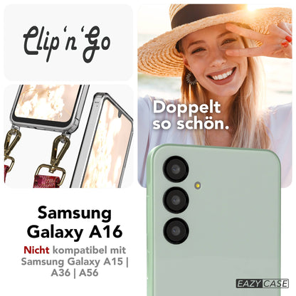 Samsung Galaxy A16 Handykette mit MagSafe Hülle und Boho Trageriemen #farbe_beere-metallfarbe-gold