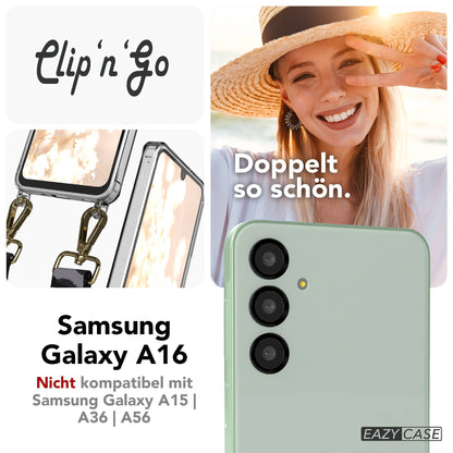 Samsung Galaxy A16 Handykette mit MagSafe Hülle und Boho Trageriemen #farbe_grau-camouflage-metallfarbe-gold