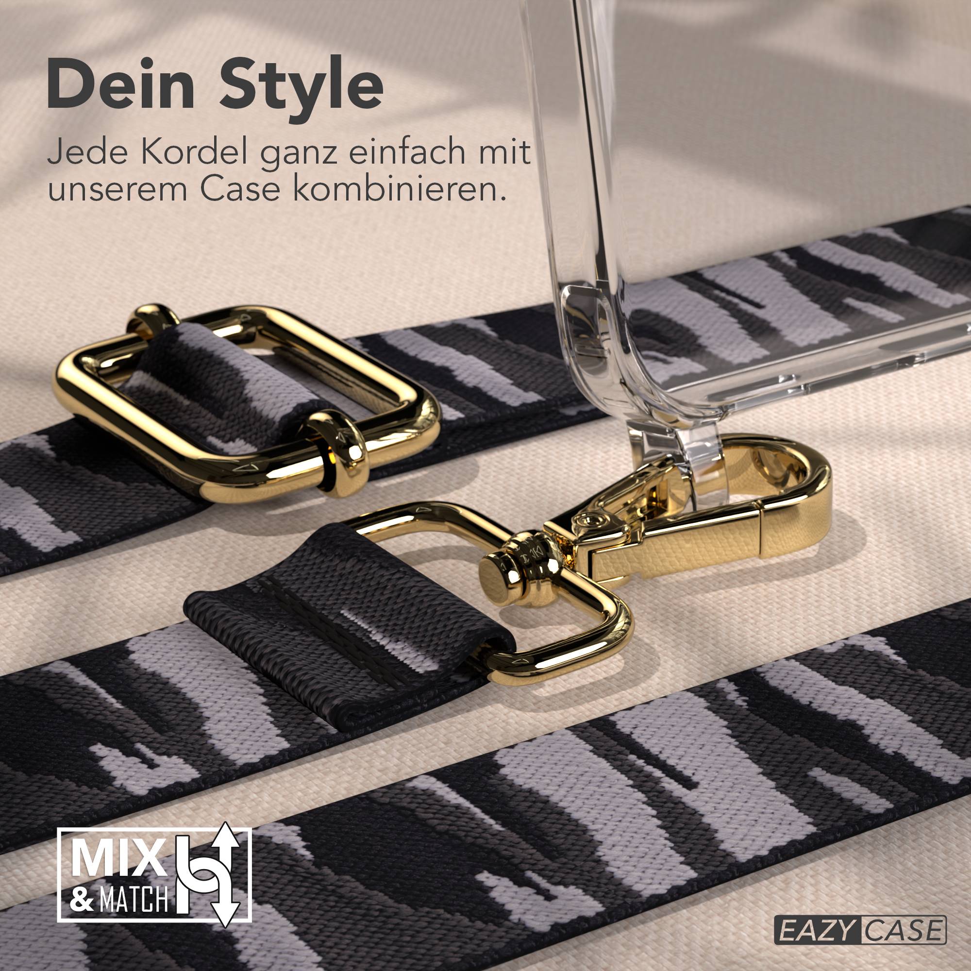 Samsung Galaxy A16 Handykette mit MagSafe Hülle und Boho Trageriemen #farbe_grau-camouflage-metallfarbe-gold