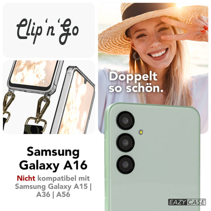 Samsung Galaxy A16 Handykette mit MagSafe Hülle und Boho Trageriemen #farbe_dunkelgrun-camouflage-metallfarbe-gold
