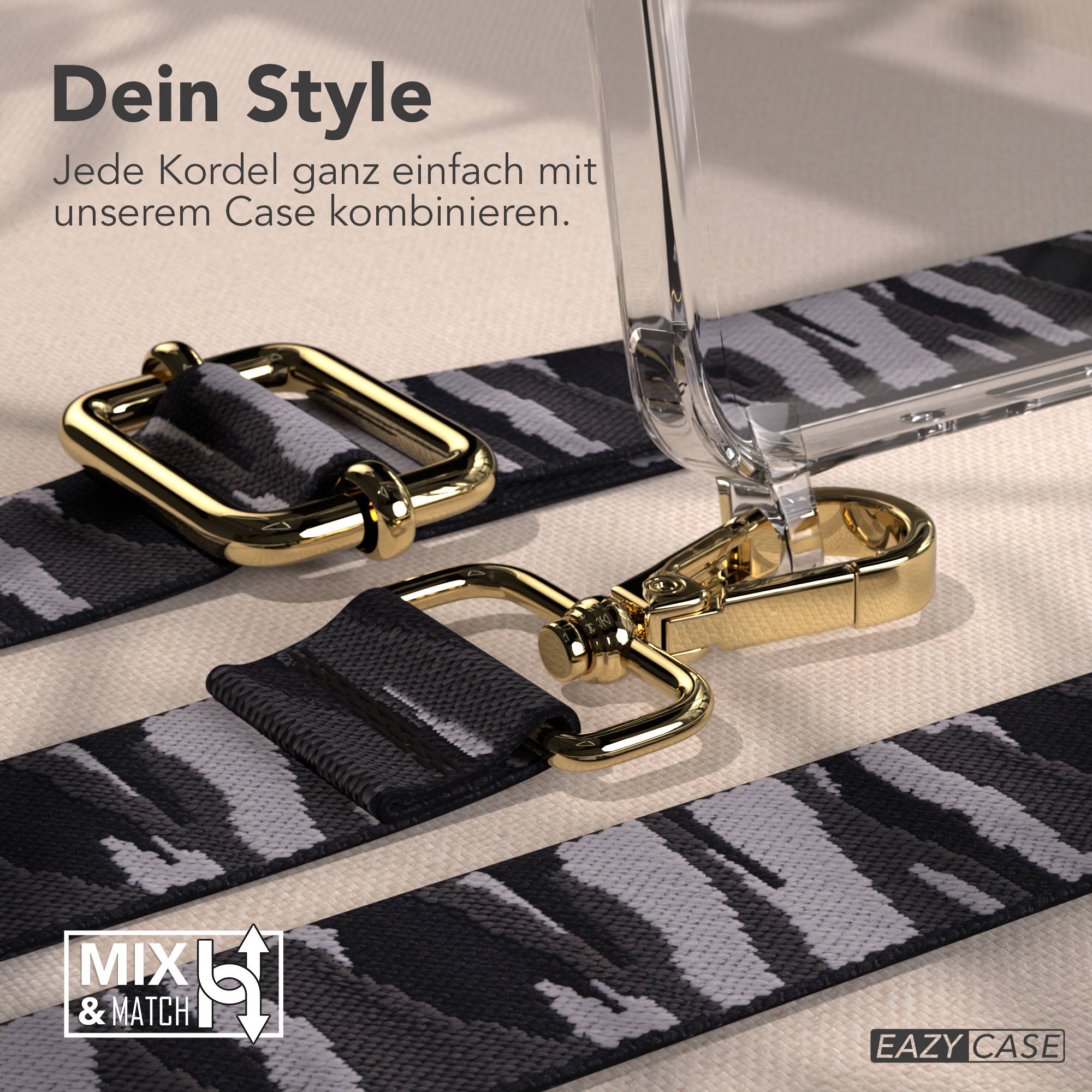 Samsung Galaxy A26 Handykette mit MagSafe Halterung und Boho Trageriemen Set #farbe_grau-camouflage-metallfarbe-gold