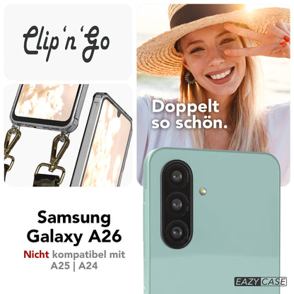Samsung Galaxy A26 Handykette mit MagSafe Halterung und Boho Trageriemen Set #farbe_grun-camouflage-metallfarbe-gold