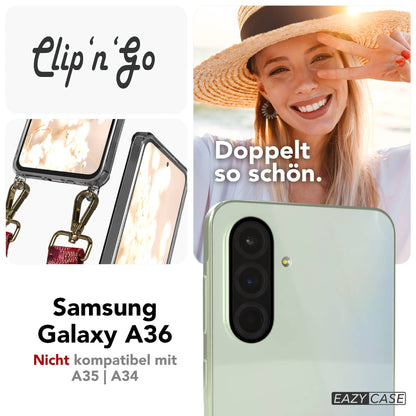 Samsung Galaxy A36 Handykette MagSafe Hülle mit verstellbarem Boho Trageriemen #farbe_beere-metallfarbe-gold
