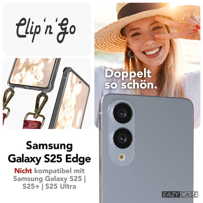 Samsung Galaxy S25 Edge Handykette mit MagSafe Hülle und Boho Band #farbe_beere-metallfarbe-gold