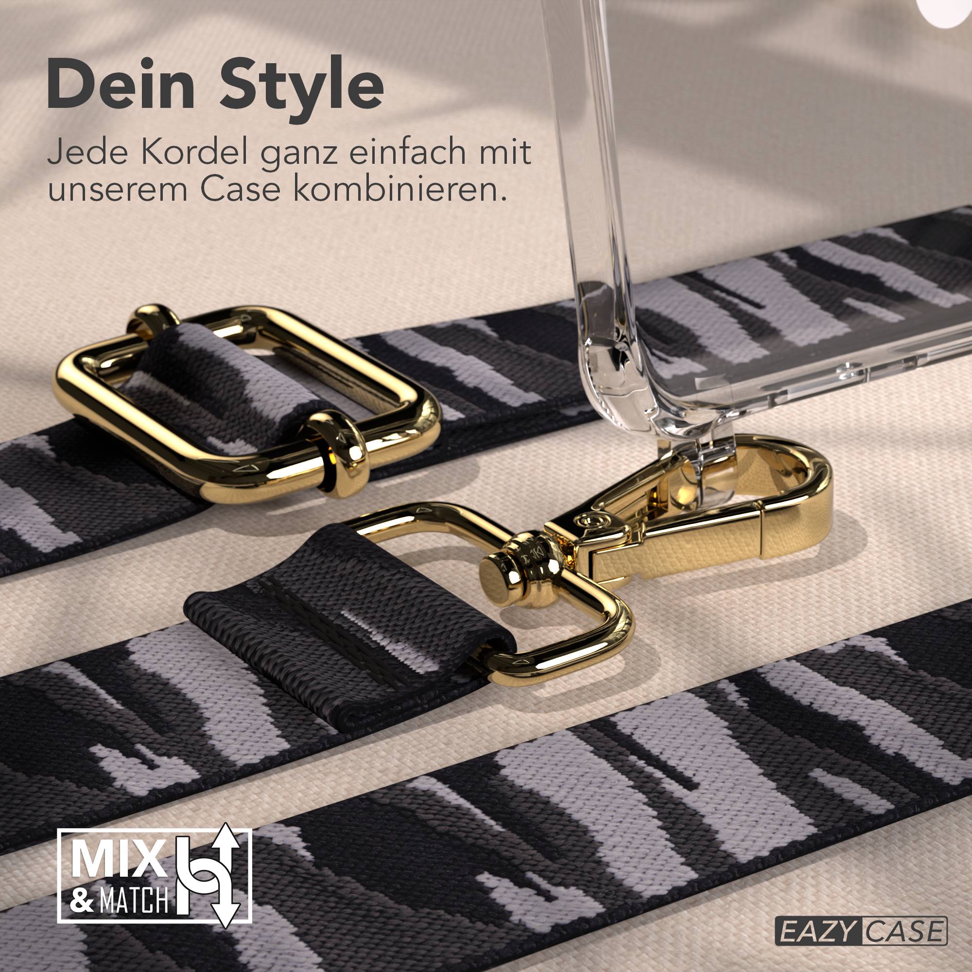 Samsung Galaxy S25 Edge Handykette mit MagSafe Hülle und Boho Band #farbe_grau-camouflage-metallfarbe-gold
