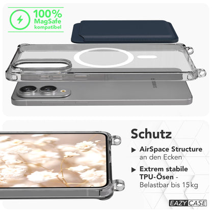 Samsung Galaxy S25 Edge Handykette mit MagSafe Hülle und Boho Band #farbe_grun-camouflage-metallfarbe-gold