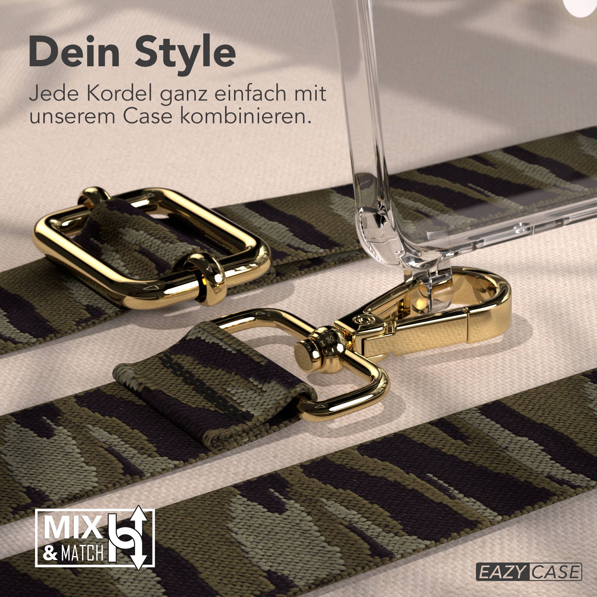Samsung Galaxy S25 Edge Handykette mit MagSafe Hülle und Boho Band #farbe_grun-camouflage-metallfarbe-gold