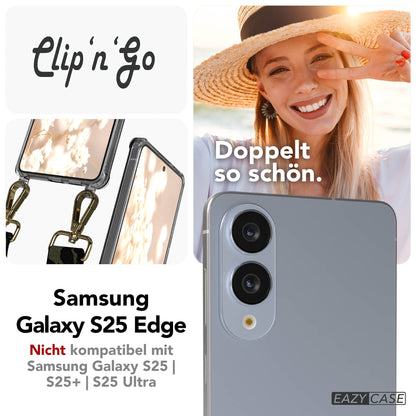 Samsung Galaxy S25 Edge Handykette mit MagSafe Hülle und Boho Band #farbe_dunkelgrun-camouflage-metallfarbe-gold