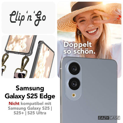 Samsung Galaxy S25 Edge Handykette mit MagSafe Hülle und Boho Band #farbe_rosa-camouflage-metallfarbe-gold