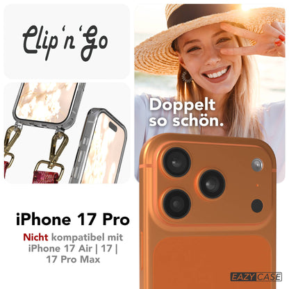 iPhone 17 Pro MagSafe Handykette mit verstellbarem Boho Band Tragekette #farbe_beere-metallfarbe-gold