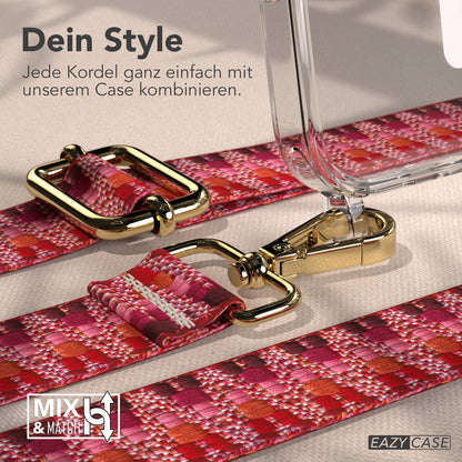 iPhone 17 Pro MagSafe Handykette mit verstellbarem Boho Band Tragekette #farbe_beere-metallfarbe-gold