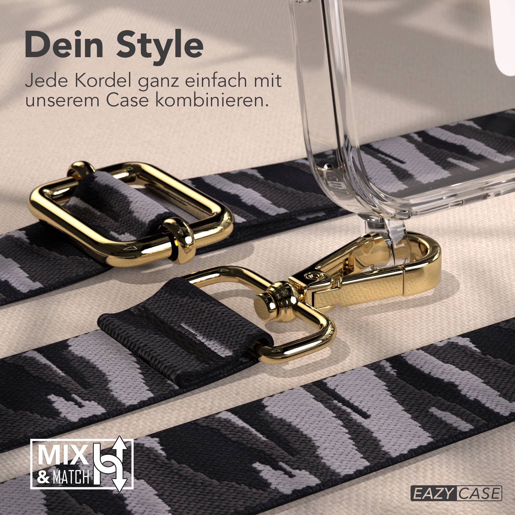 iPhone 17 Pro MagSafe Handykette mit verstellbarem Boho Band Tragekette #farbe_grau-camouflage-metallfarbe-gold