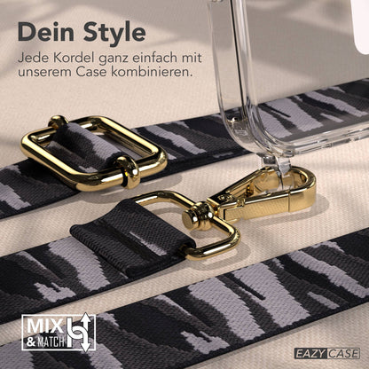 iPhone 17 Pro MagSafe Handykette mit verstellbarem Boho Band Tragekette #farbe_grau-camouflage-metallfarbe-gold