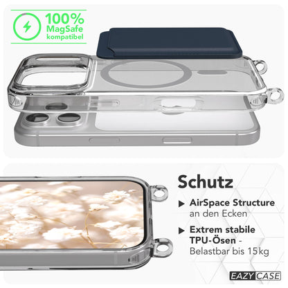 iPhone 17 Pro MagSafe Handykette mit verstellbarem Boho Band Tragekette #farbe_rosa-camouflage-metallfarbe-gold