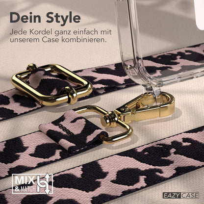 iPhone 17 Pro MagSafe Handykette mit verstellbarem Boho Band Tragekette #farbe_rosa-camouflage-metallfarbe-gold