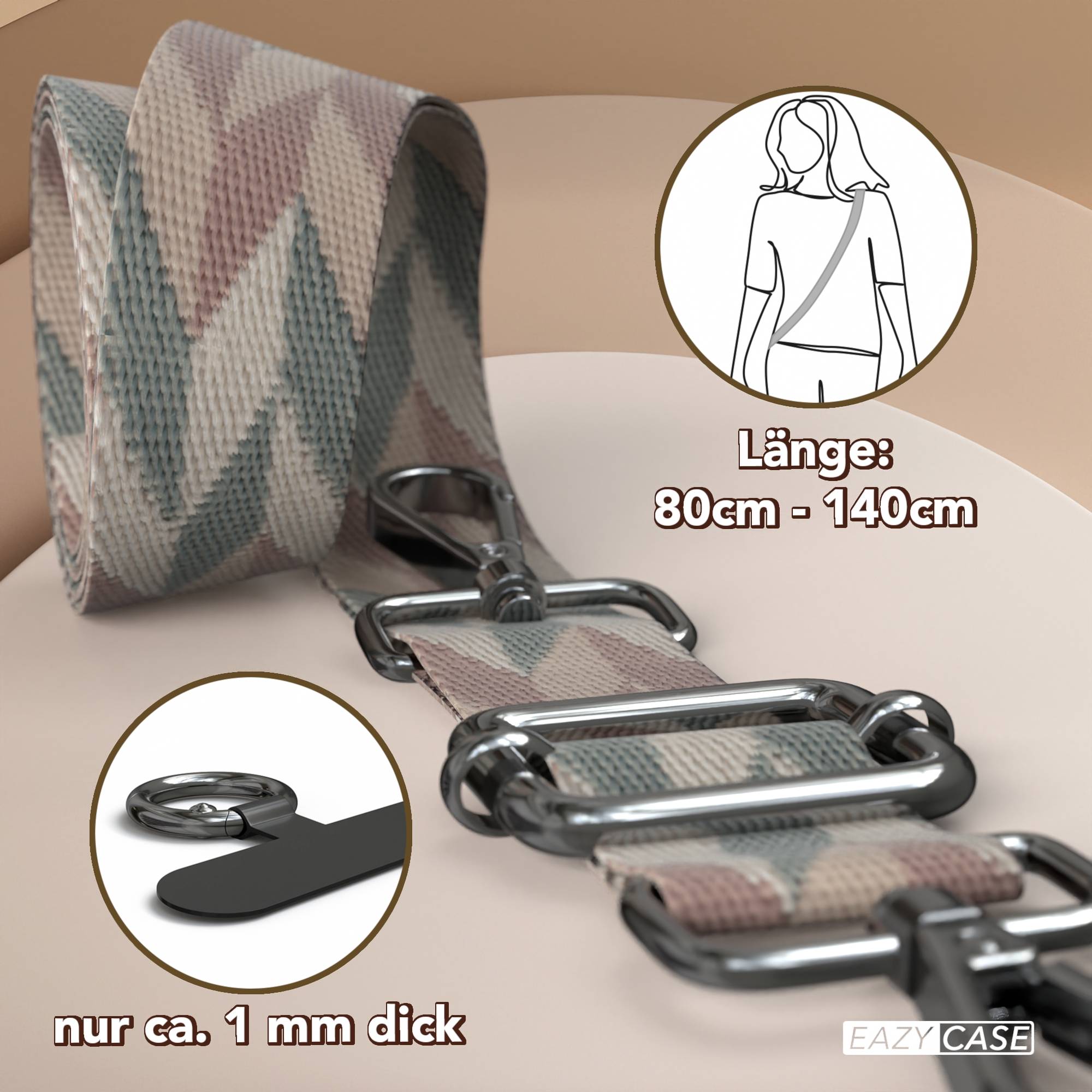 Universal Handykette mit verstellbarem Riemen und Karabinerhaken EAZY CASE 