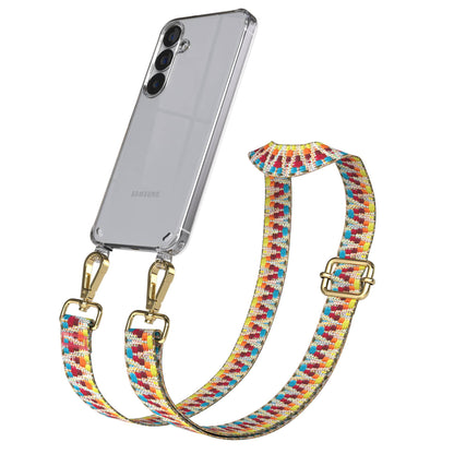 Samsung Galaxy S25 Handykette mit verstellbarem Boho Trageriemen und Metallapplikationen 