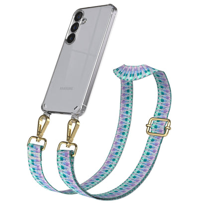 Samsung Galaxy S25 Handykette mit verstellbarem Boho Trageriemen und Metallapplikationen 