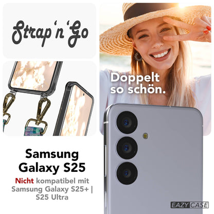 Samsung Galaxy S25 Handykette mit verstellbarem Boho Trageriemen und Metallapplikationen 