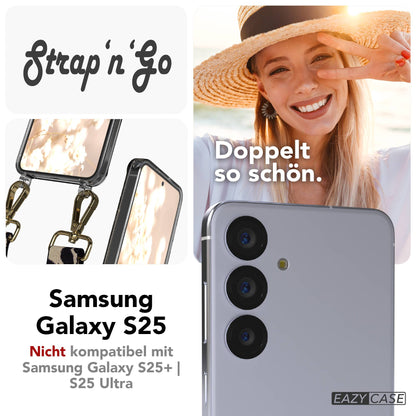 Samsung Galaxy S25 Handykette mit verstellbarem Boho Trageriemen und Metallapplikationen 