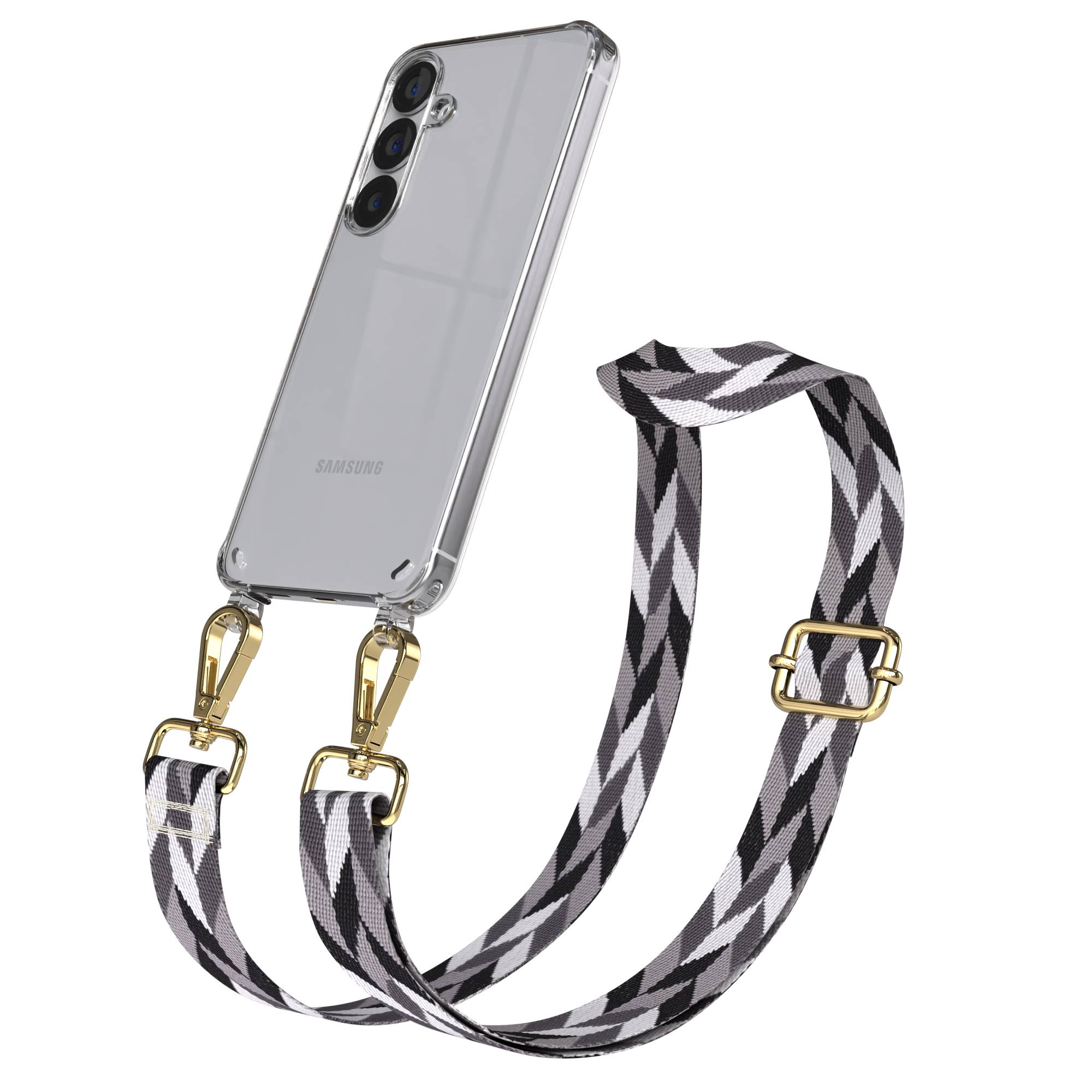 Samsung Galaxy S25 Handykette mit verstellbarem Boho Trageriemen und Metallapplikationen 