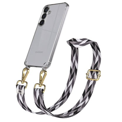 Samsung Galaxy S25 Handykette mit verstellbarem Boho Trageriemen und Metallapplikationen 