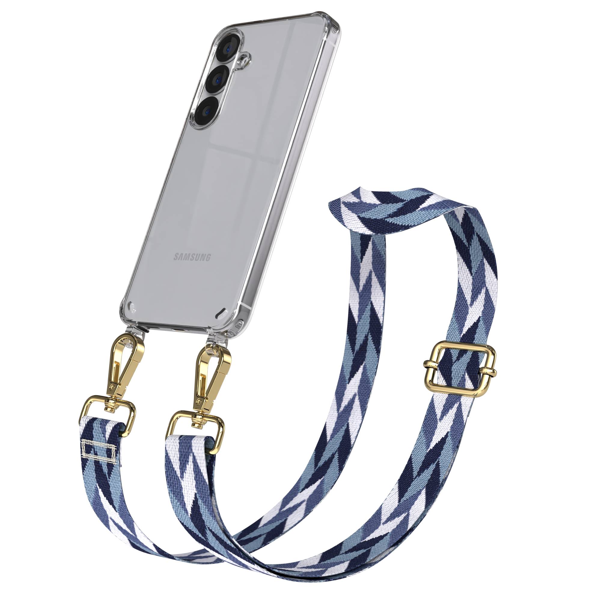 Samsung Galaxy S25 Handykette mit verstellbarem Boho Trageriemen und Metallapplikationen 
