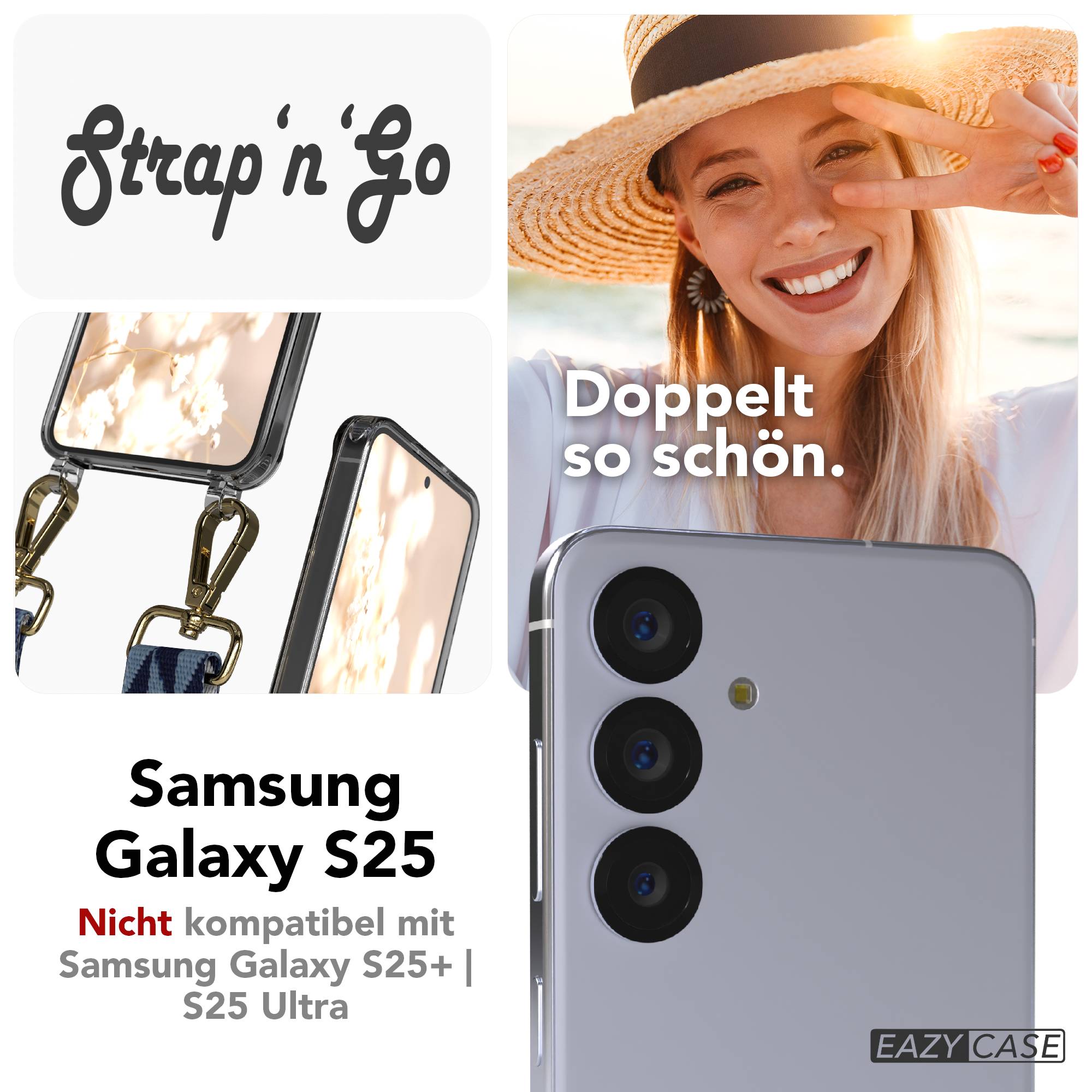 Samsung Galaxy S25 Handykette mit verstellbarem Boho Trageriemen und Metallapplikationen 